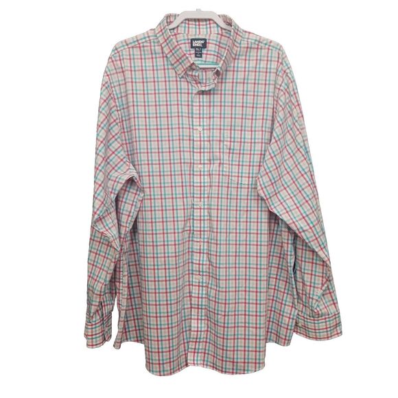 Lands End Shirt Mens 3XLT XXXL Tall Windowpane Check Traditional Fit Pink Blue - Picture 1 of 8